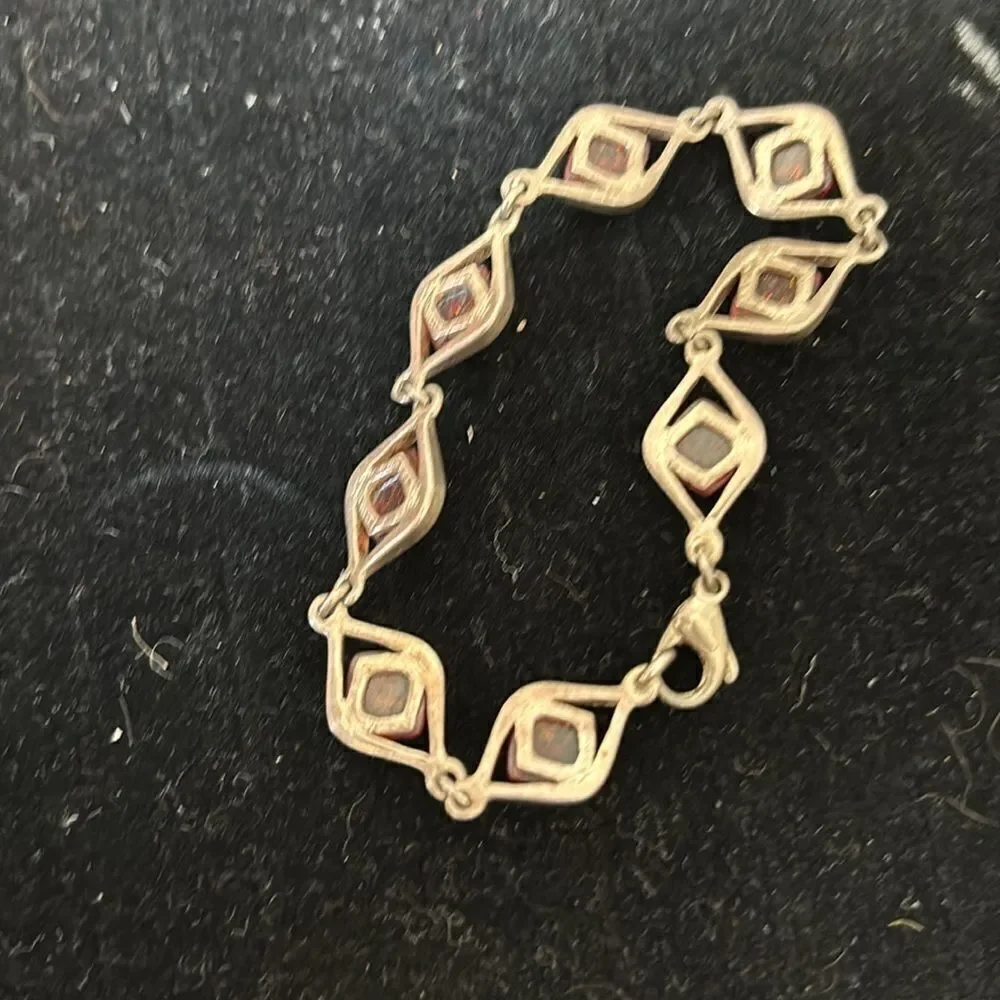 Vintage Amber Silver Bracelet jewel accessory Fossil charm stone diamond design
